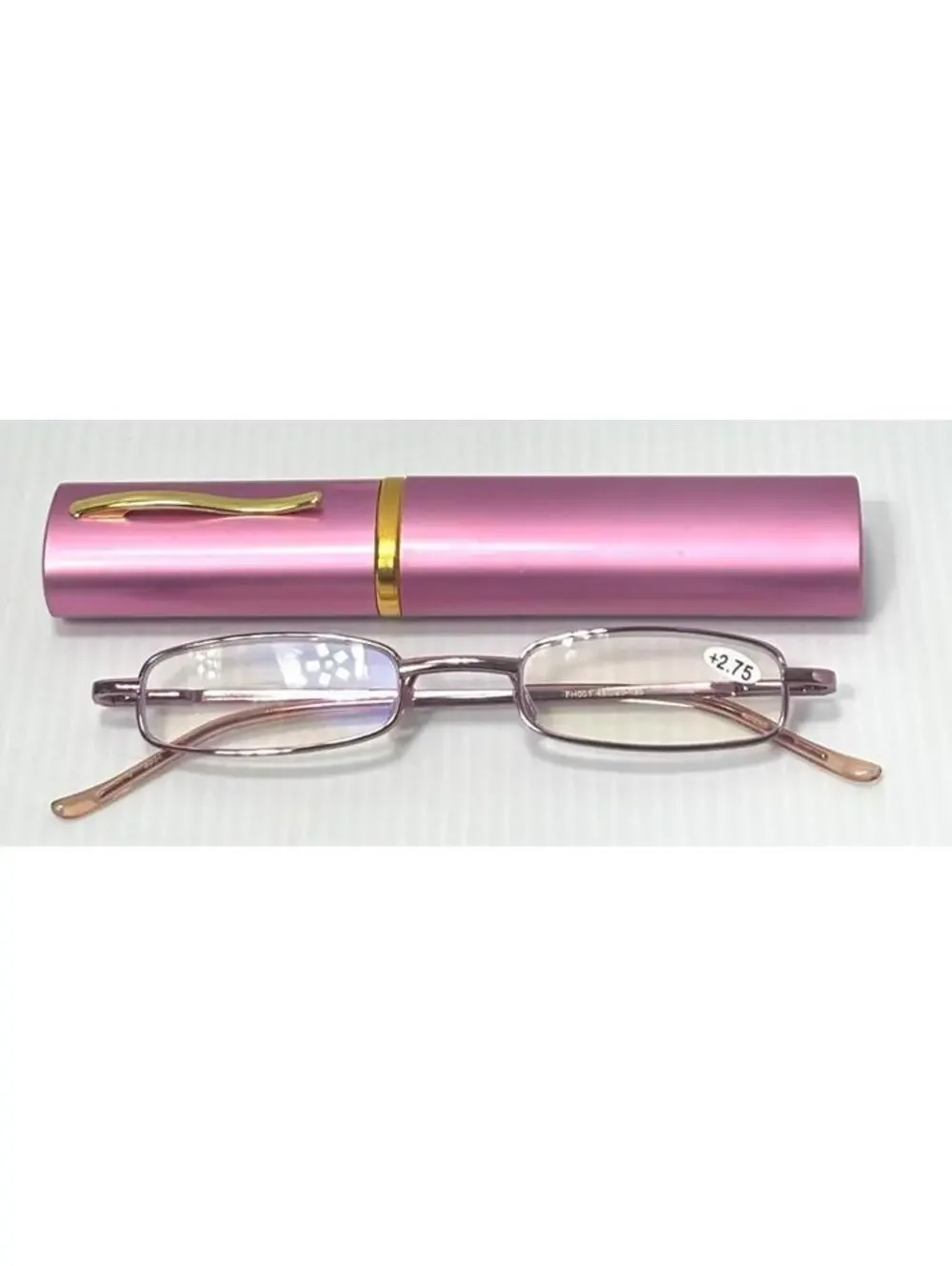 +2.75 Reading Glasses Pink Slim Metal Frame with Matching Hard Case Portable